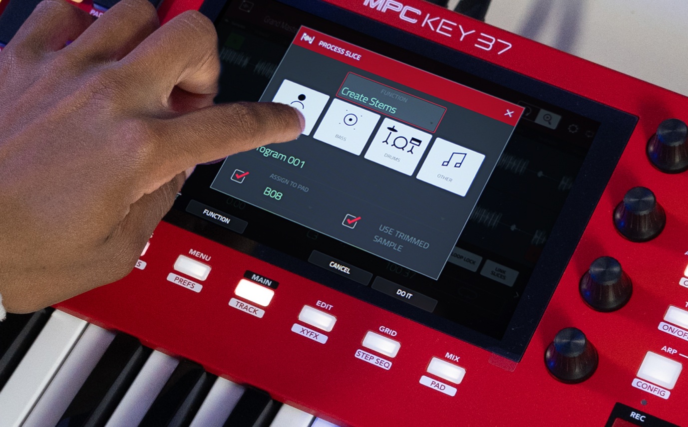 MPC display showing Stems editing