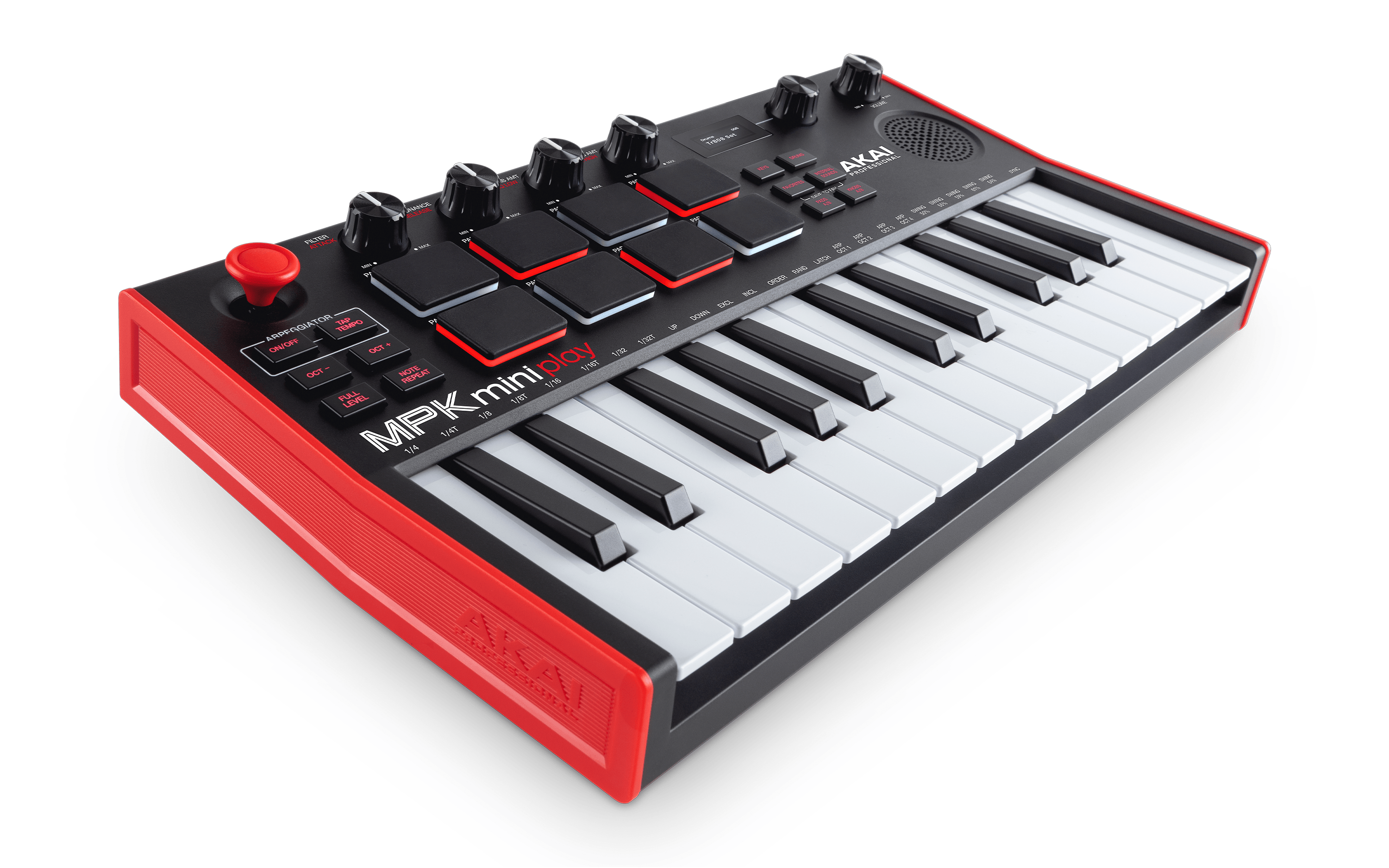 Top down view of MPK Mini MIDI Controller in Special Edition Red